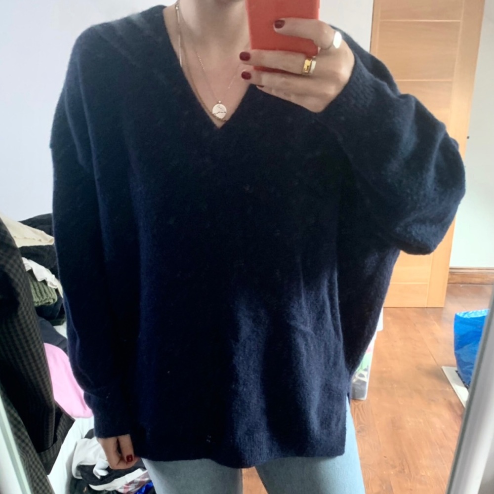 & Other Stories Navy V-Neck Sweater